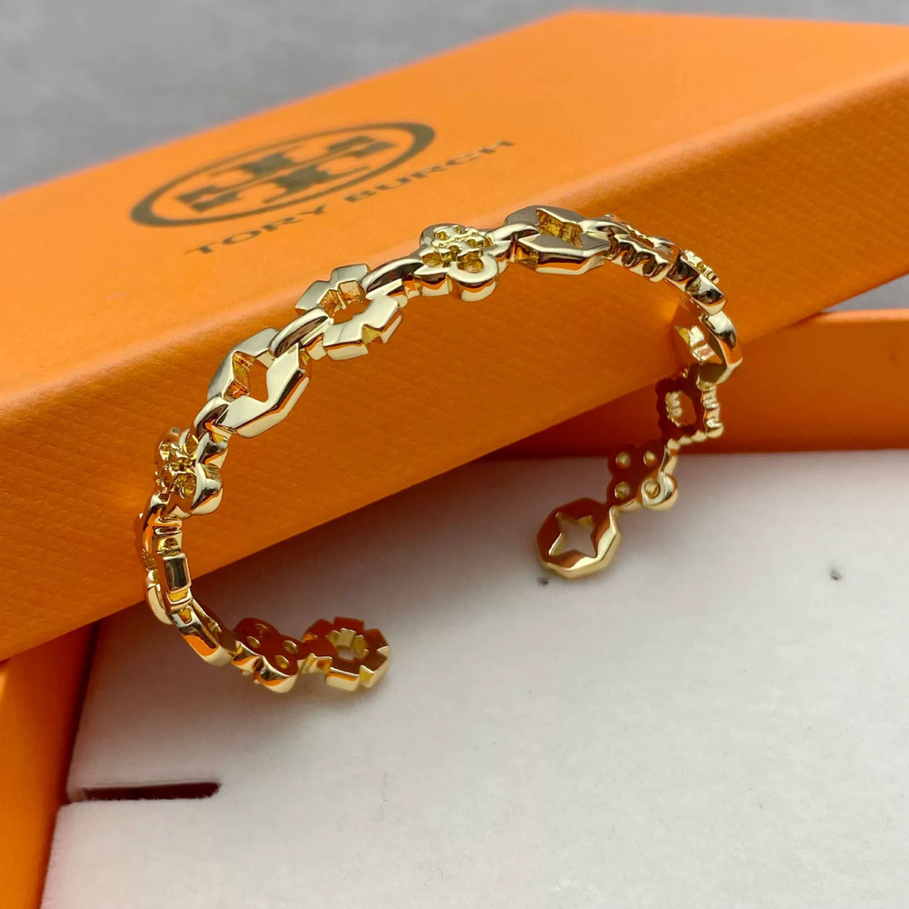 Tory Burch Hollow Geometric Spliced Clover Gold Plated Bracelet